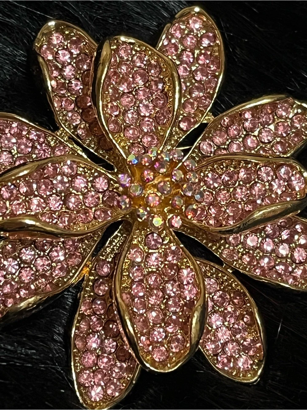 Pink Rhinestone Flower Burst Brooch